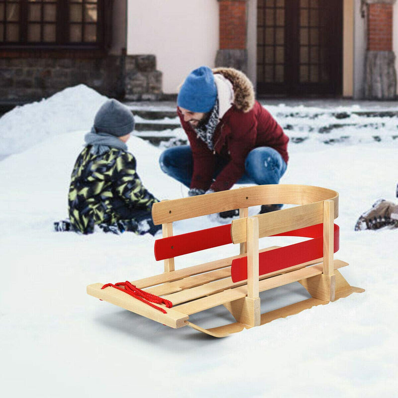Load image into Gallery viewer, Wooden Sled, Snow Wood Sled Pull Steering Slider with Solid Wood Seat