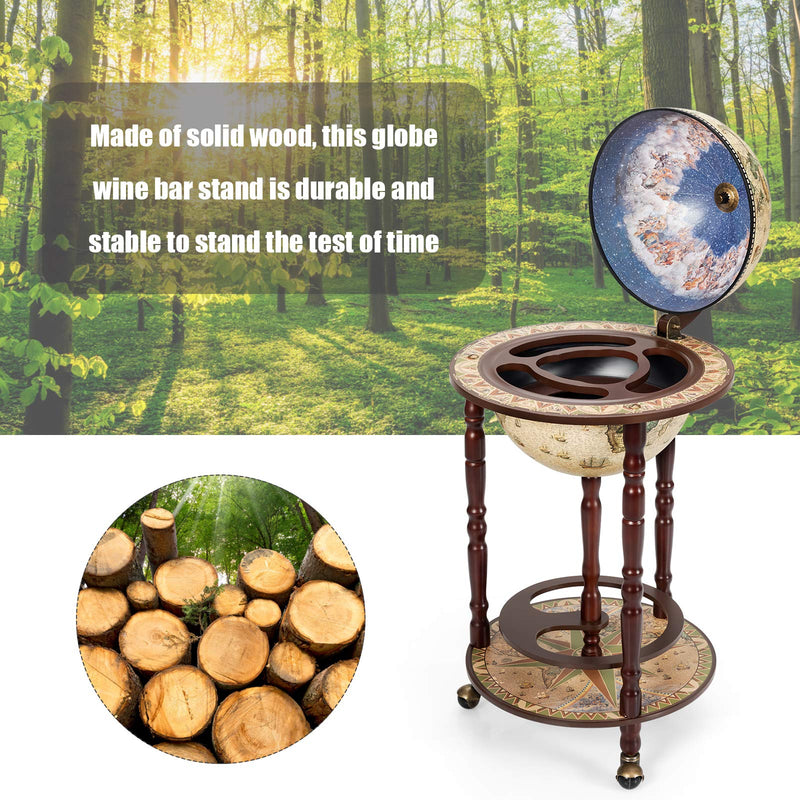 Load image into Gallery viewer, 17" Wood Globe Wine Bar Stand 16th Century Italian Rack Liquor Bottle Shelf - GoplusUS
