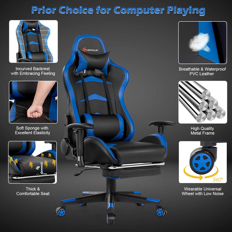 Load image into Gallery viewer, Massage Gaming Chair, Reclining Backrest, Handrails and Seat Height Adjustment - GoplusUS