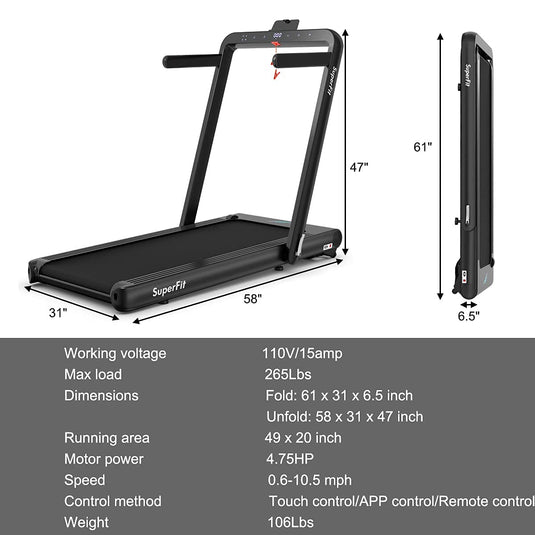 Goplus 2 in 1 Folding Treadmill, 4.75HP Superfit Under Desk Electric Treadmill with APP Control - GoplusUS