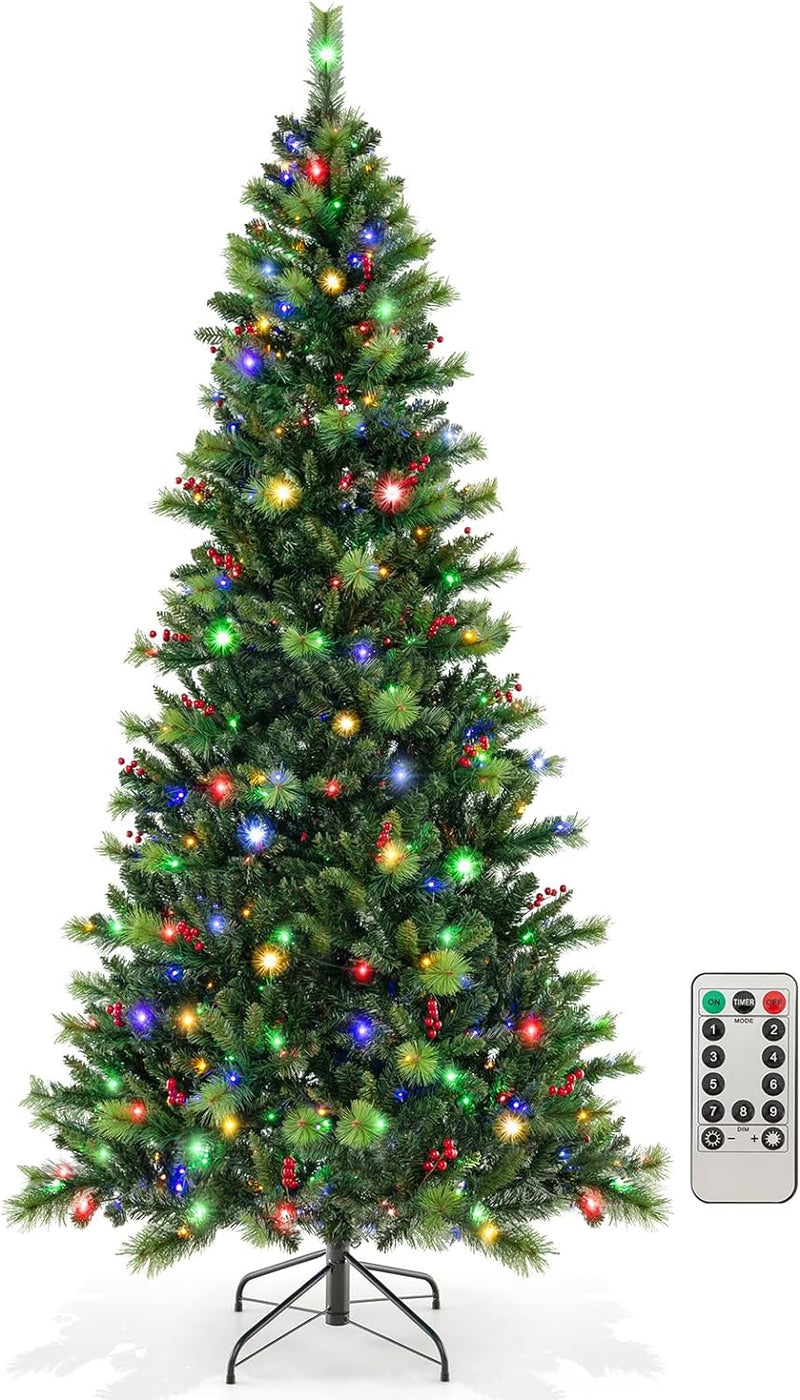 Load image into Gallery viewer, Goplus Pre-Lit Artificial Christmas Tree, Hinged Xmas Tree with 670 PVC & Pine Needles Branch Tips