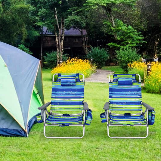 Goplus Backpack Beach Chairs, 2 Pcs Portable Camping Chairs with Cool Bag and Cup Holder (Without Side Table) - GoplusUS