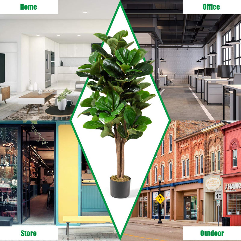 Load image into Gallery viewer, Fake Fiddle Leaf Fig Tree Artificial Greenery Plants in Pots Decorative Trees (5ft) - GoplusUS