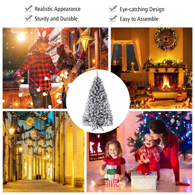 Load image into Gallery viewer, 6FT/9FT Snow Flocked Christmas Tree, Hinged Pine Tree - GoplusUS