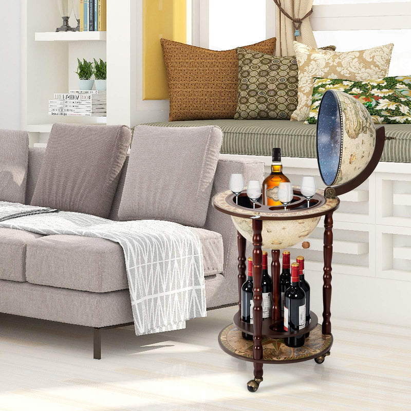 Load image into Gallery viewer, 17" Wood Globe Wine Bar Stand 16th Century Italian Rack Liquor Bottle Shelf - GoplusUS