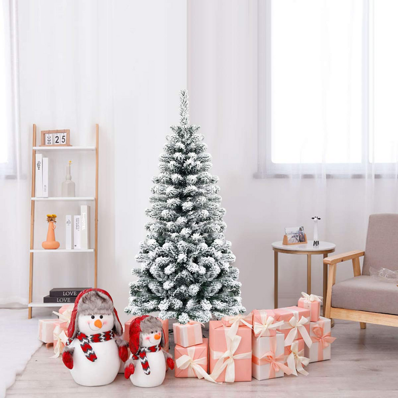 Load image into Gallery viewer, Goplus Artificial Snow Flocked Christmas Tree, Slim Xmas Snowy Tree for Indoor and Outdoor Use - GoplusUS