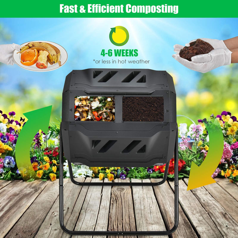 Load image into Gallery viewer, 43 Gallon Composting Tumbler, Dual Chamber High Volume Compost with 2 Sliding Doors - GoplusUS