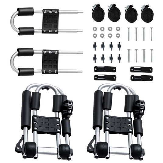 Goplus 2 Pair J-Bar Kayak Roof Rack, Universal Folding Rack Carrier for Canoe, SUP - GoplusUS