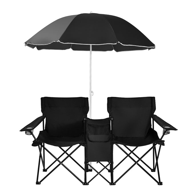 Load image into Gallery viewer, Double Folding Picnic Chairs Umbrella Mini Table Beverage Holder Carrying Bag - GoplusUS