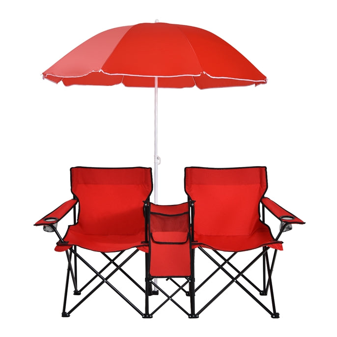 Load image into Gallery viewer, Double Folding Picnic Chairs Umbrella Mini Table Beverage Holder Carrying Bag - GoplusUS