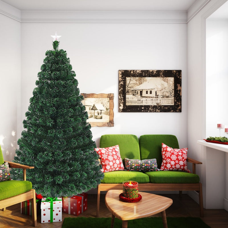 Load image into Gallery viewer, Artificial Christmas Tree Pre-Lit Optical Fiber Tree 8 Flash Modes - GoplusUS