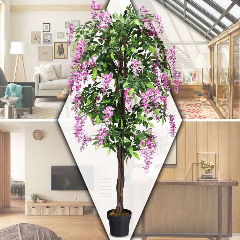 Load image into Gallery viewer, 6FT Fake Wisteria Tree Artificial Greenery Plants in Nursery Pot Decorative Trees for Home - GoplusUS
