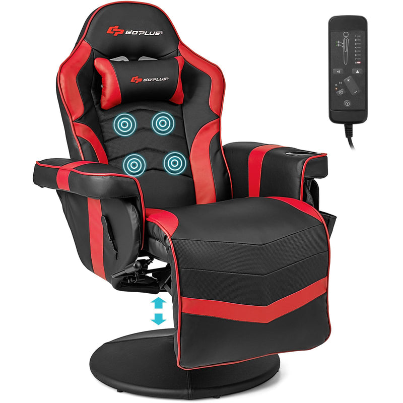 Load image into Gallery viewer, Height Adjustable Massage Video Game Chair with Retractable Footrest - Goplus