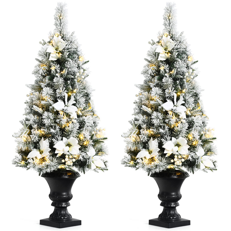Load image into Gallery viewer, Goplus Flocked White Christmas Tree for Entrances, Pre-lit Artificial Xmas Tree w/ Warm White LED Lights - GoplusUS