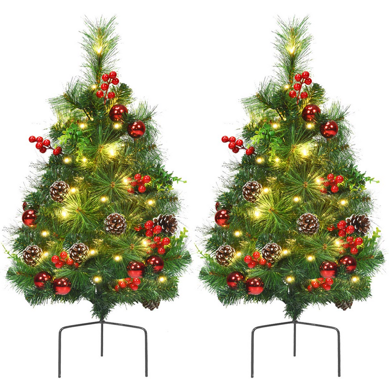 Load image into Gallery viewer, Goplus Set of 2 Pathway Christmas Trees, 2FT Pre-Lit Artificial Xmas Trees - GoplusUS