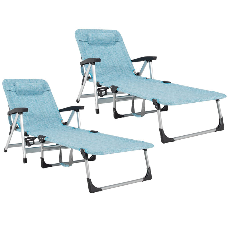 Load image into Gallery viewer, Chaise Lounge Chair, Folding Outdoor Patio Lounger with Cup Holder & Detachable Headrest - GoplusUS
