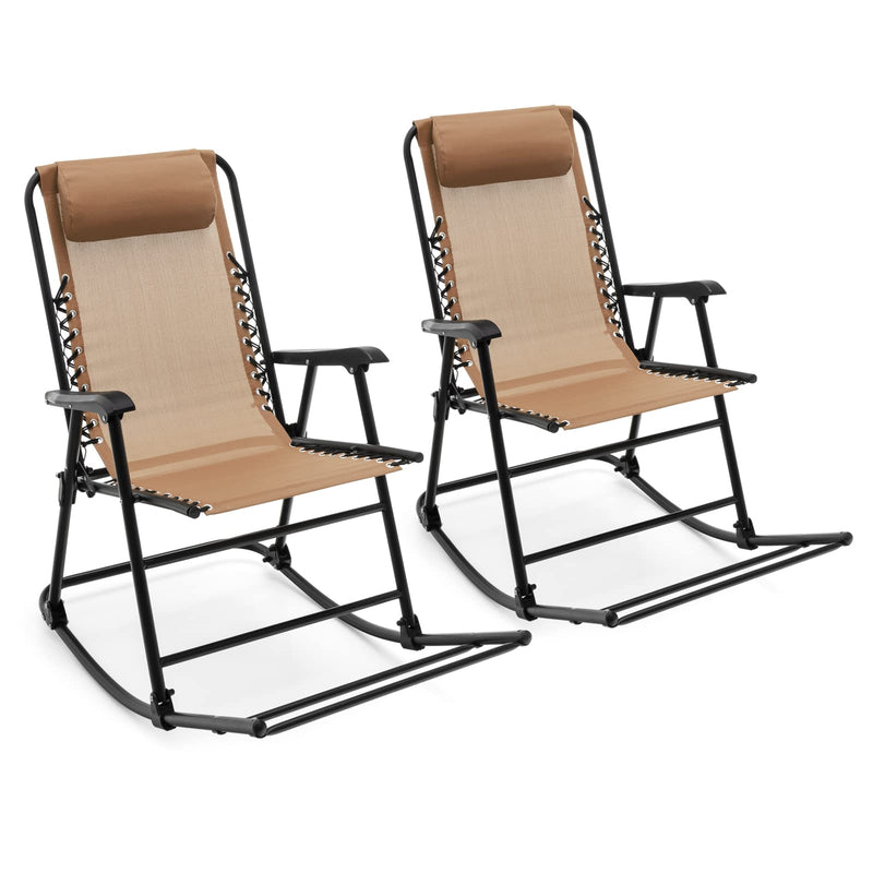 Load image into Gallery viewer, Goplus Folding Rocking Chair, Zero Gravity Rocking Camping Chair with Pillow(Set of 2)