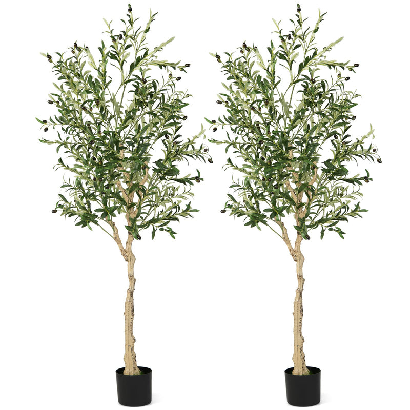 Load image into Gallery viewer, Goplus 6ft Artificial Olive Tree, Tall Fake Potted Olive Silk Tree with Planter