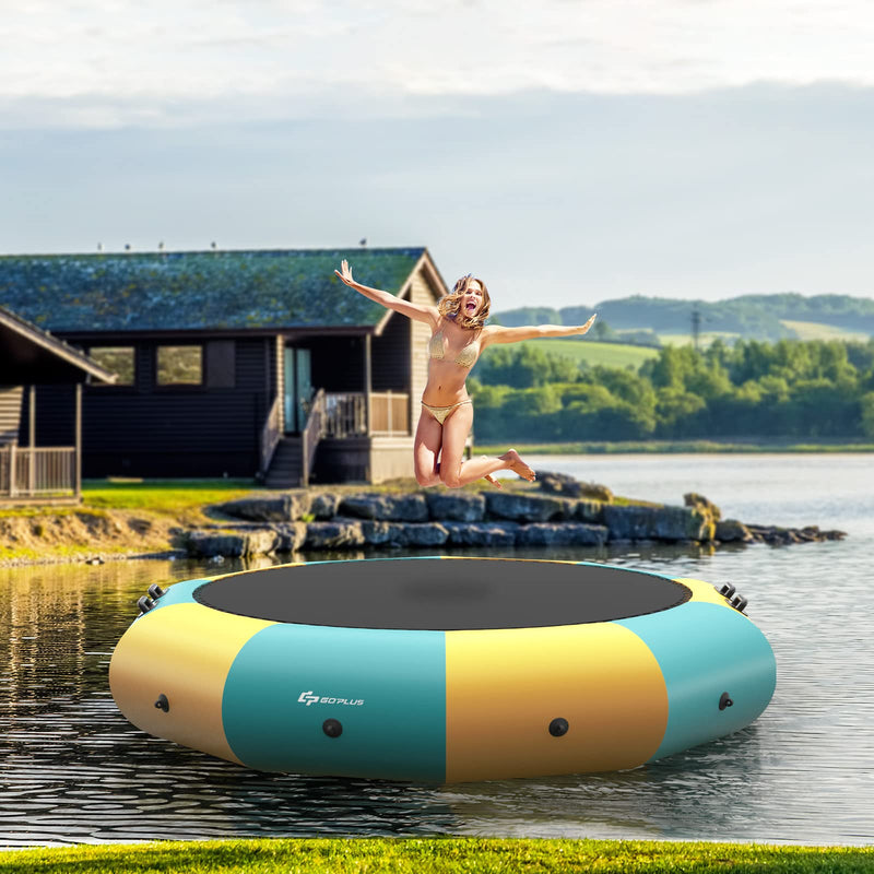 Load image into Gallery viewer, Inflatable Water Trampoline, 10FT/12FT/15FT Recreational Water Bouncer w/ Electric Inflator, Rope Ladder - GoplusUS