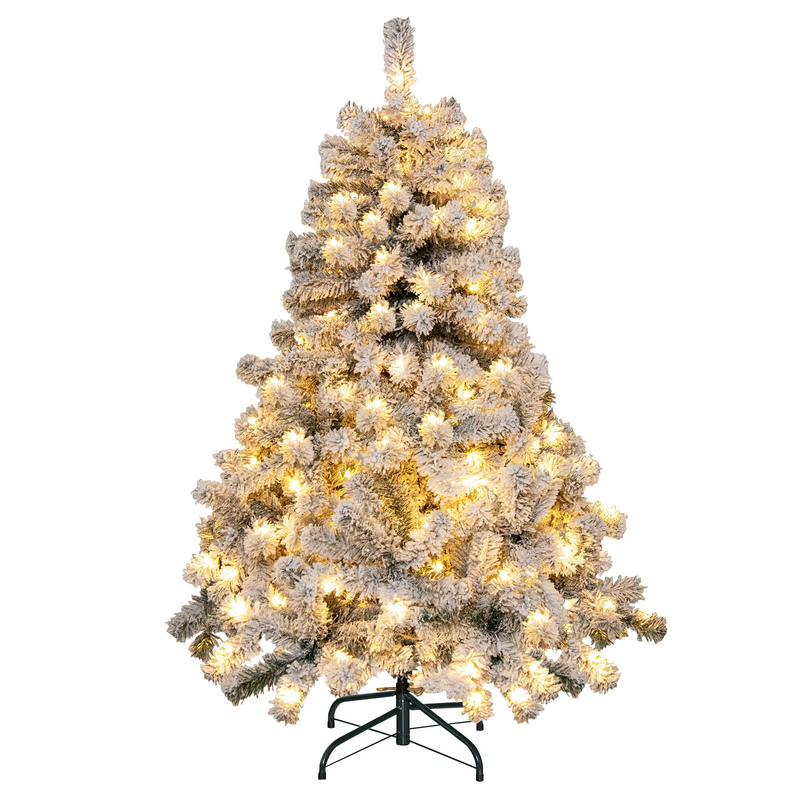 Load image into Gallery viewer, Goplus 4.5 FT Pre-Lit Snow Flocked Christmas Tree, Artificial Hinged Xmas Tree W/ 150 LED Lights - GoplusUS