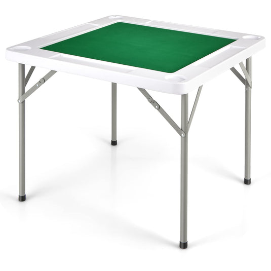 35" Folding Mahjong Table | Portable Square Poker Table w/Wear-Resistant PVC Desktop - GoplusUS
