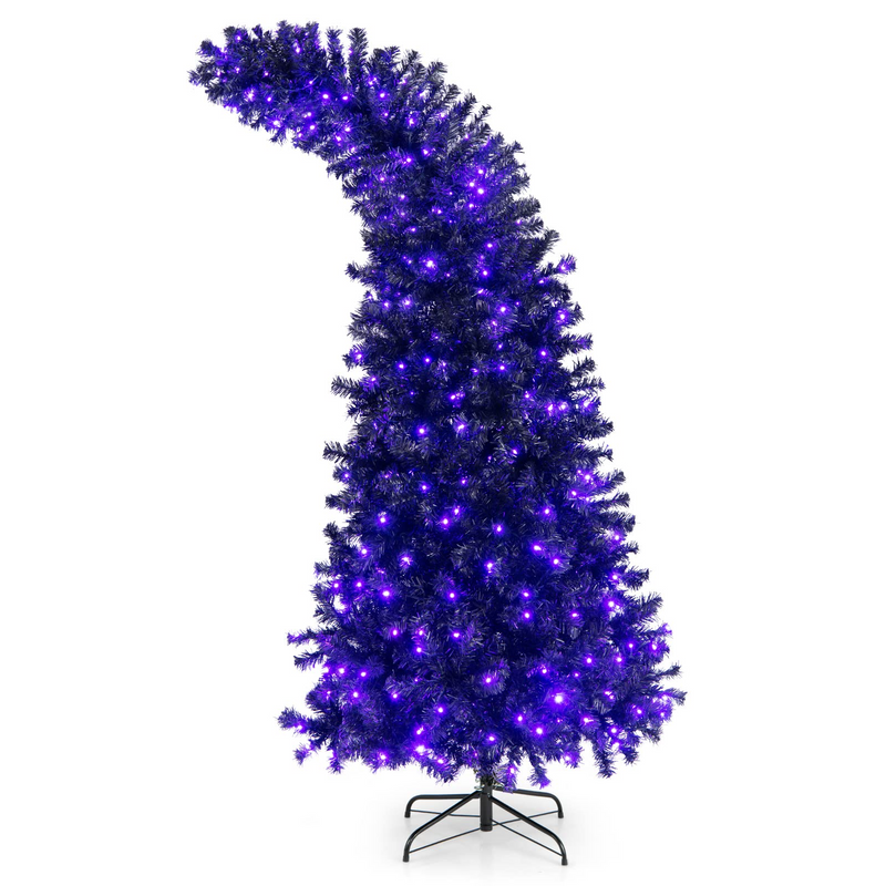 Load image into Gallery viewer, Goplus 7ft Pre-lit Black Halloween Tree, Hinged Artificial Christmas Tree with 1050 Tips, 400 Purple & Orange Lights - GoplusUS