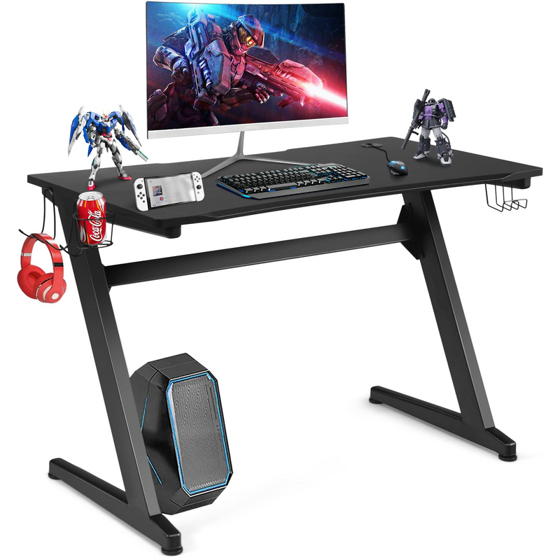 Load image into Gallery viewer, Goplus 45.5 Gaming Desk, Z Shaped Racing Game Table with Carbon Fiber Surface, Mouse Mat - GoplusUS