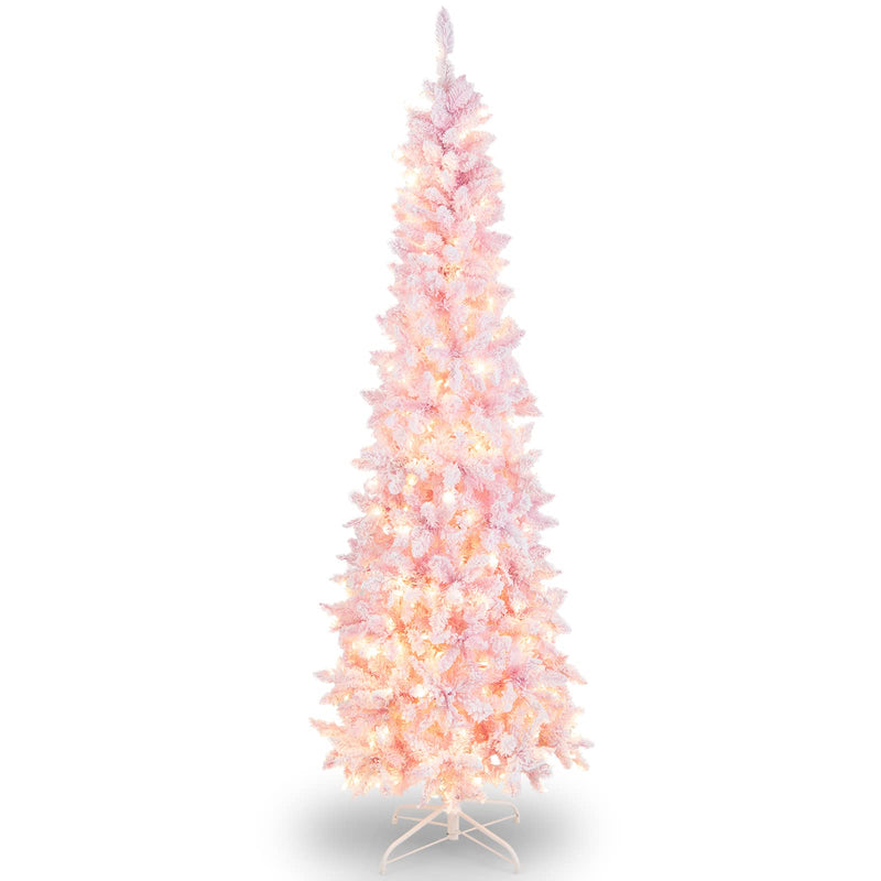Load image into Gallery viewer, Goplus 7ft Pre-Lit Pencil Christmas Tree, Snow Flocked Artificial Slim Tree with 800 Branch Tips - GoplusUS