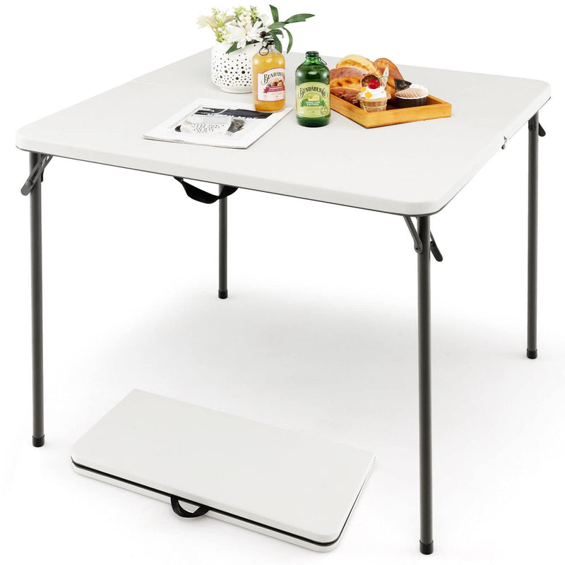 Load image into Gallery viewer, Goplus 34" Square Folding Table, Foldable Plastic Card Table, Portable Fold Up Table w/Handle, White Outdoor Utility Bi-Folding Commercial Table for Picnic - GoplusUS