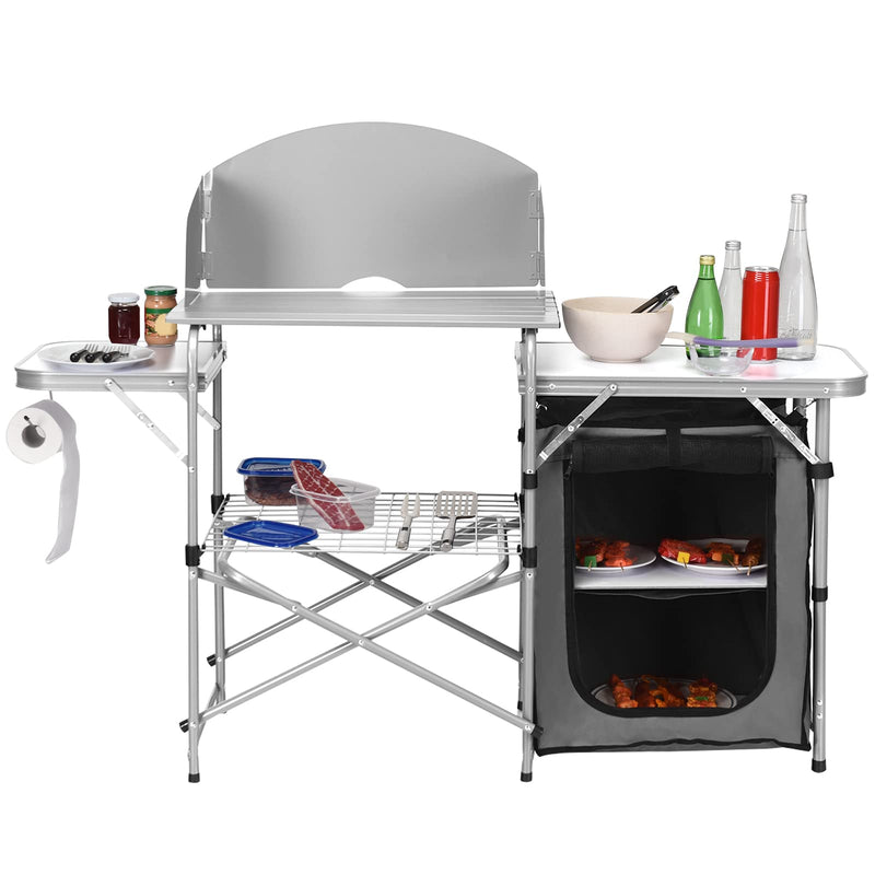 Load image into Gallery viewer, Folding Grill Table with Storage, Aluminum Outdoor Camping Kitchen Table with 26'' Tabletop - GoplusUS