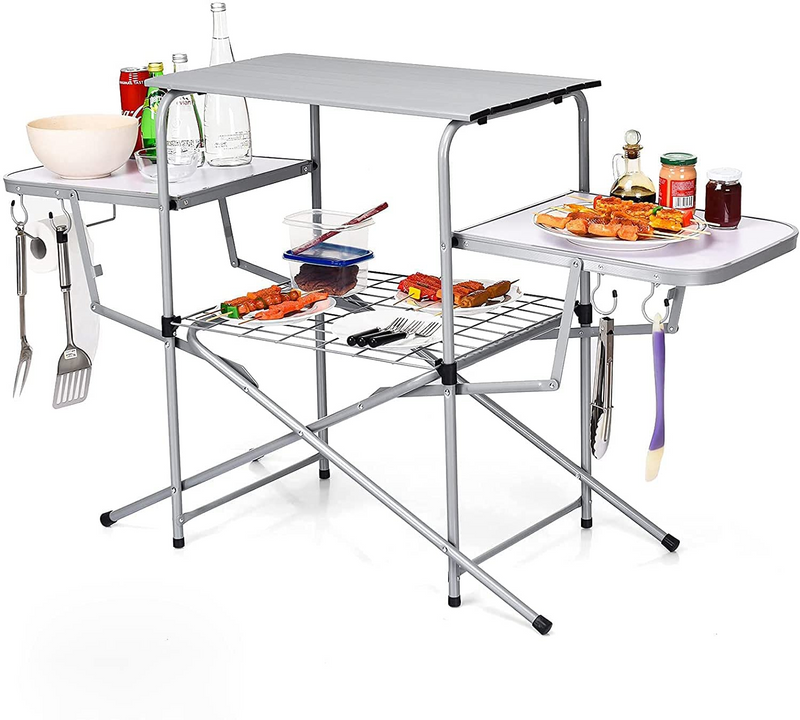 Load image into Gallery viewer, Goplus Folding Grill Table, Aluminum Outdoor Camping Kitchen Table with 26'' Main Tabletop - GoplusUS