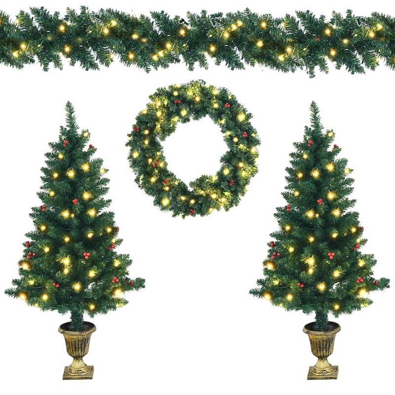 Load image into Gallery viewer, Goplus Pre-lit Holiday Christmas 4-Piece Set, Christmas Garland - GoplusUS