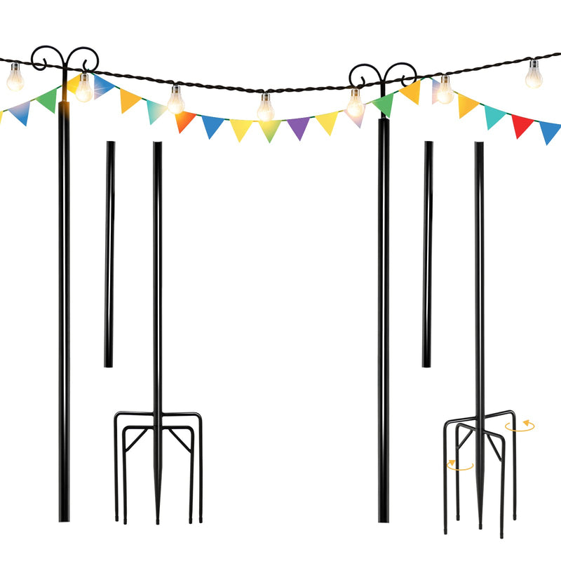 Load image into Gallery viewer, Goplus String Light Pole for Outside, 2 Pack 8ft / 10 ft Outdoor Metal Poles with Hooks for Hanging String Lights - GoplusUS