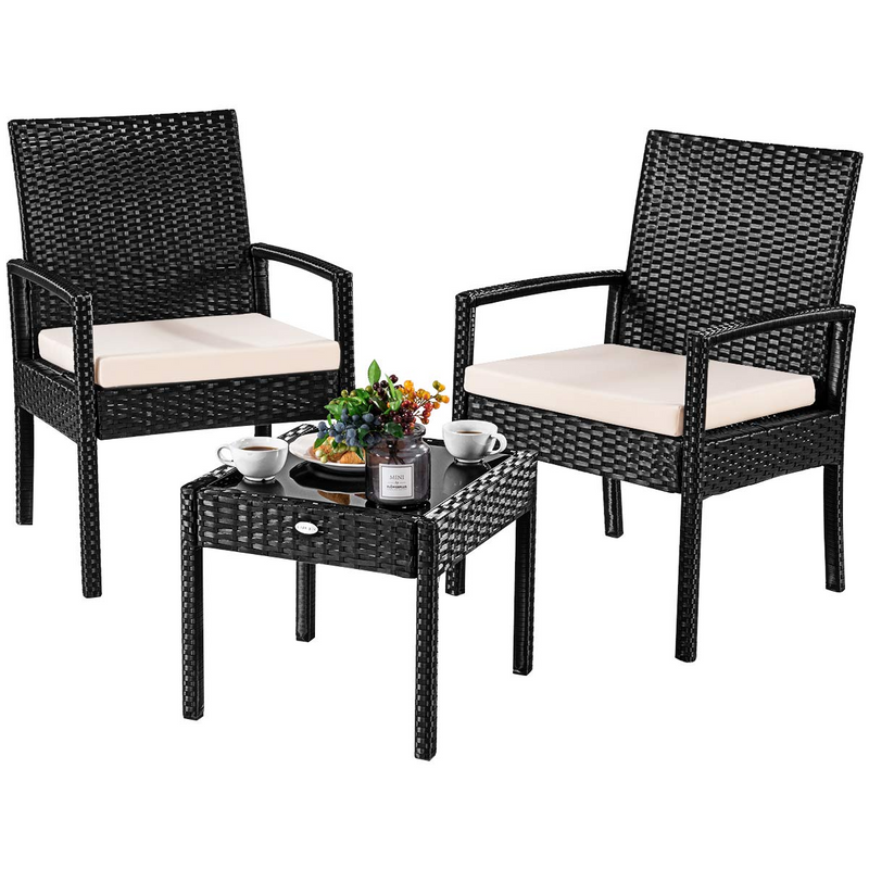 Load image into Gallery viewer, Goplus Rattan Furniture Set for Outdoor Patio Backyard Garden, 3-Piece Wicker Conversation Set - GoplusUS