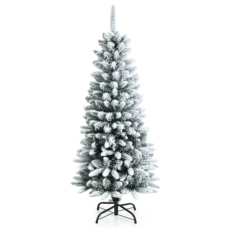 Load image into Gallery viewer, Goplus Snow Flocked Pencil Christmas Tree, Hinged Artificial Slim Xmas Tree - GoplusUS