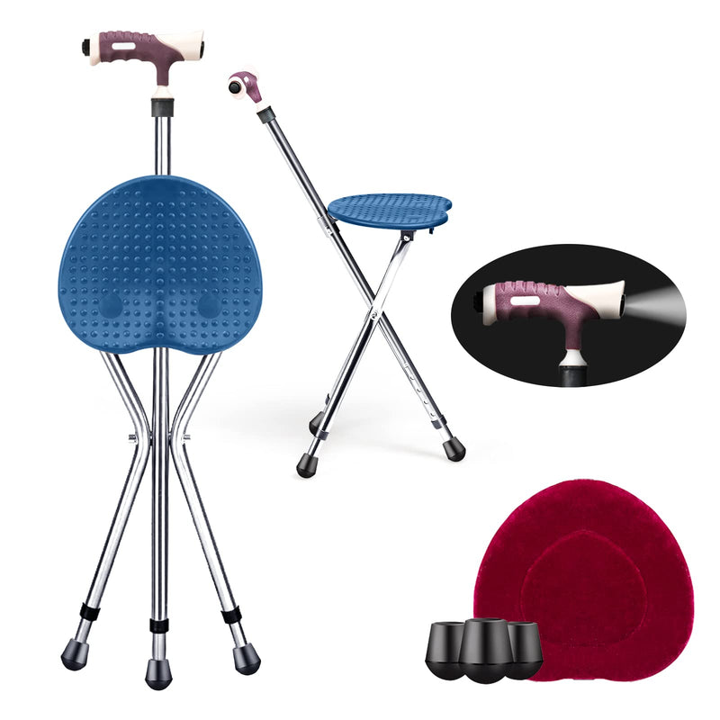 Load image into Gallery viewer, Adjustable Folding Cane Seat, Aluminum Alloy Crutch Chair with LED Light and Retractable 3 Legs - GoplusUS