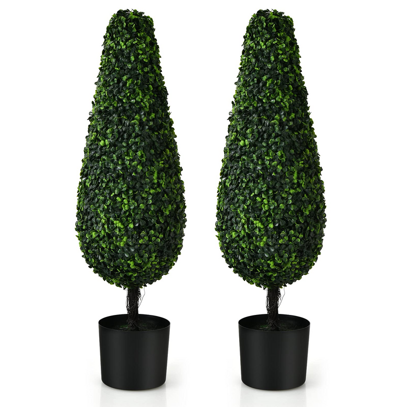 Load image into Gallery viewer, Goplus 3ft Artificial Boxwood Tower Topiary Trees, 2 Pack Faux Decorative Plants in Cement-Filled Plastic Pot - GoplusUS