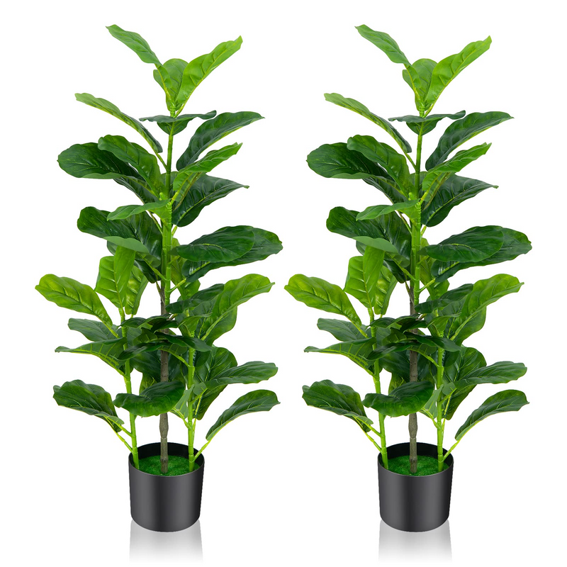 Load image into Gallery viewer, Goplus Fake Fiddle Leaf Fig Tree, 2-Pack 3.3 FT Tall Artificial Tree Greenery Plants in Pots W/40 Leaves - GoplusUS