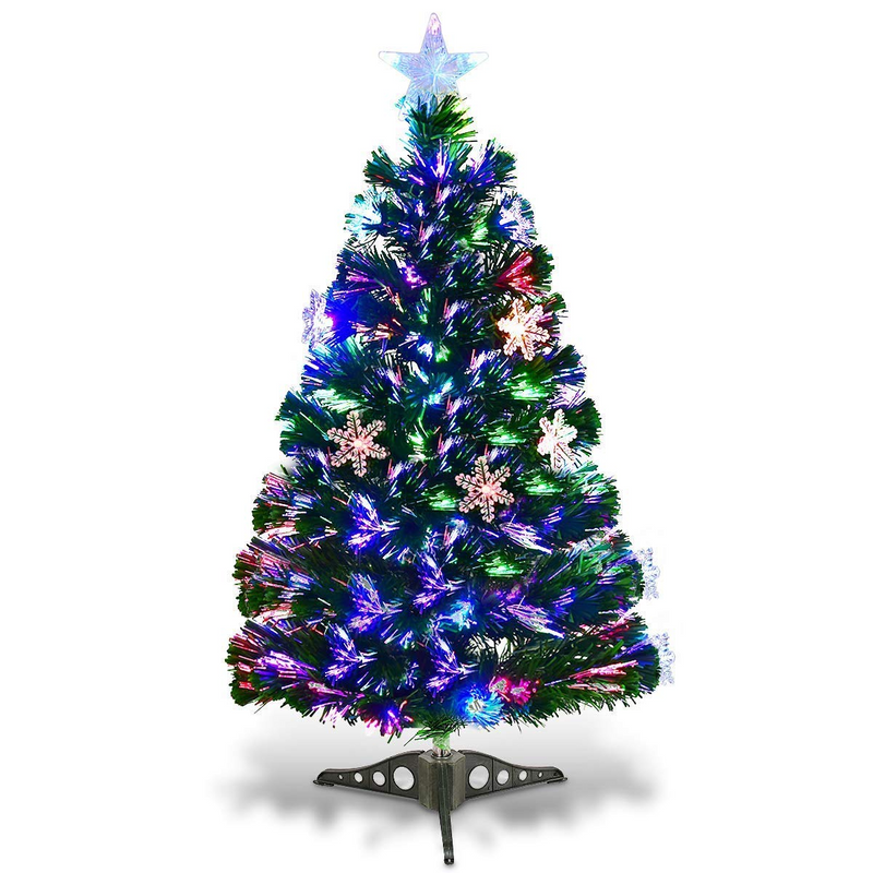 Load image into Gallery viewer, Artificial Pre-Lit Christmas Tree Fiber Optic Tree with Metal Stand, Xmas Tree for Holiday Decor - GoplusUS