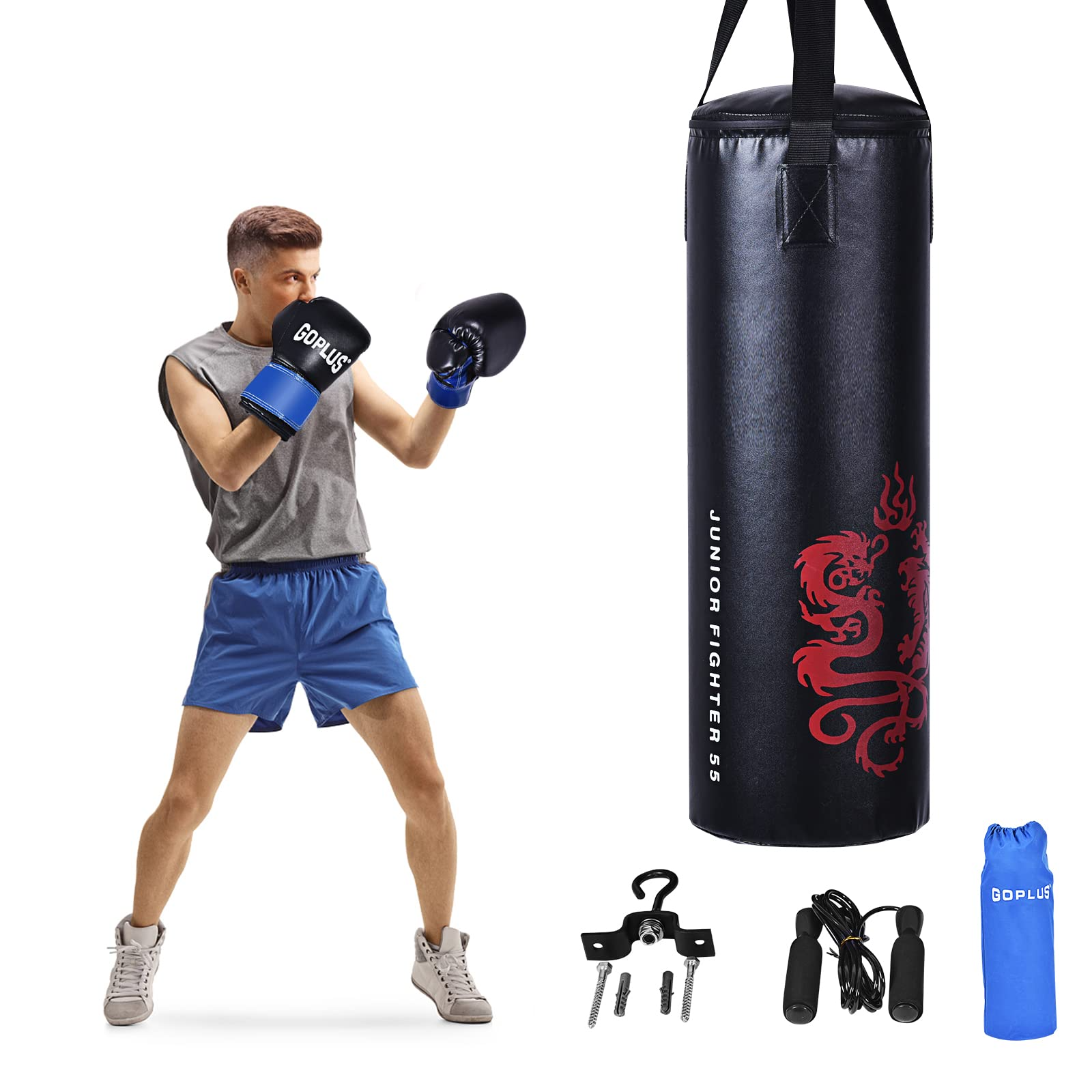 GOPLUS 45cm Wasser Boxsack, 50kg Boxing Punching Bag mit Wasser gefüllt, Schlinge, Wassereinspritzer, Punchingsack Wasserboxsack für Erwachsene, Zuhause, Gym (Blau