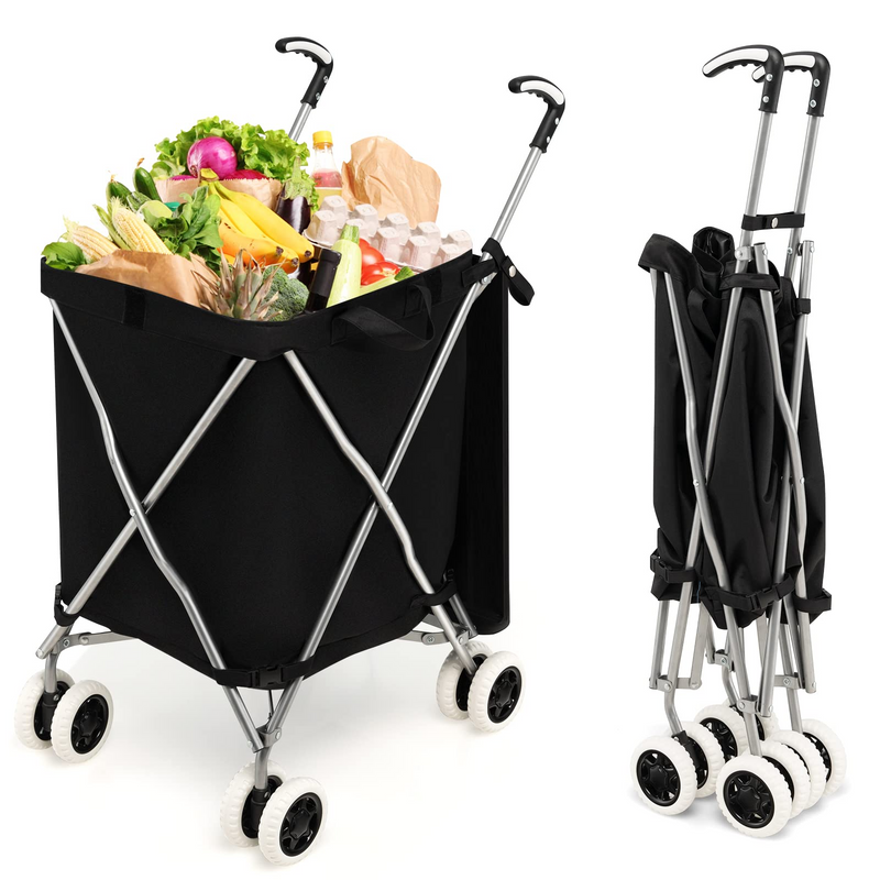 Load image into Gallery viewer, Goplus Folding Shopping Cart with Wheels, Grocery Cart with Removable Oxford Cloth Liner - GoplusUS