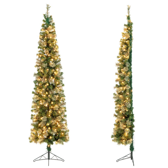 Goplus 7ft Pre-Lit Half-Shape Christmas Tree, Artificial Xmas Tree W/ 403 Branch Tips - GoplusUS