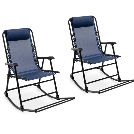 Goplus Folding Rocking Chair, Zero Gravity Rocking Camping Chair with Pillow(Set of 2)