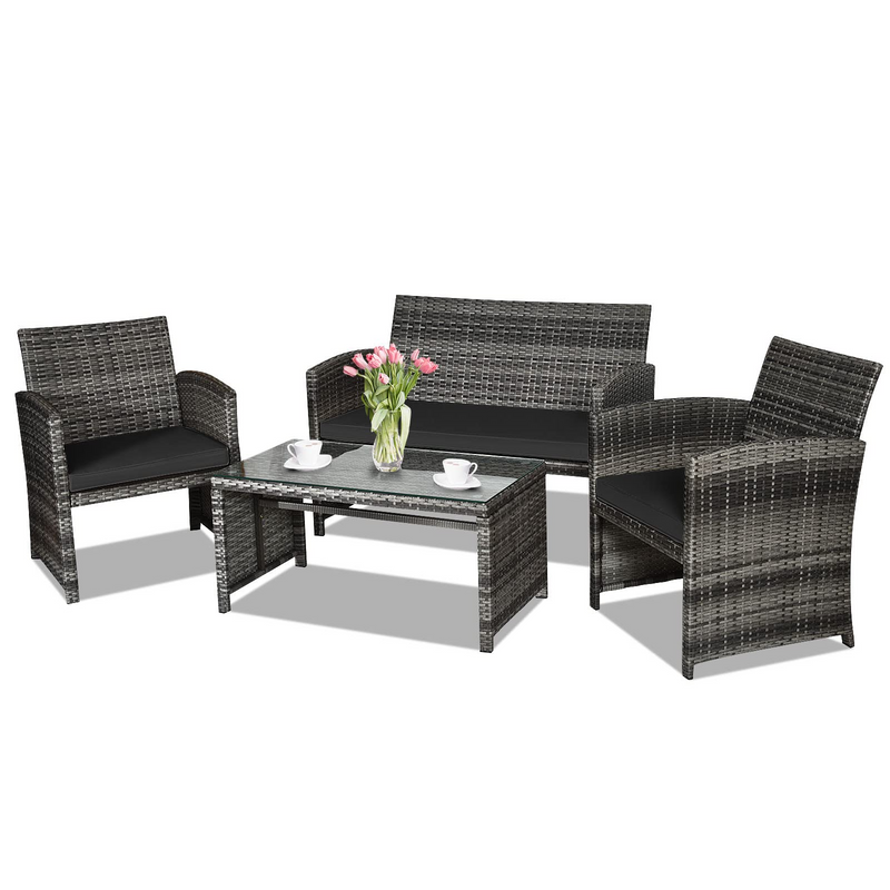 Load image into Gallery viewer, Goplus 4-Piece Rattan Patio Furniture Set, Wicker Rattan Furniture Set