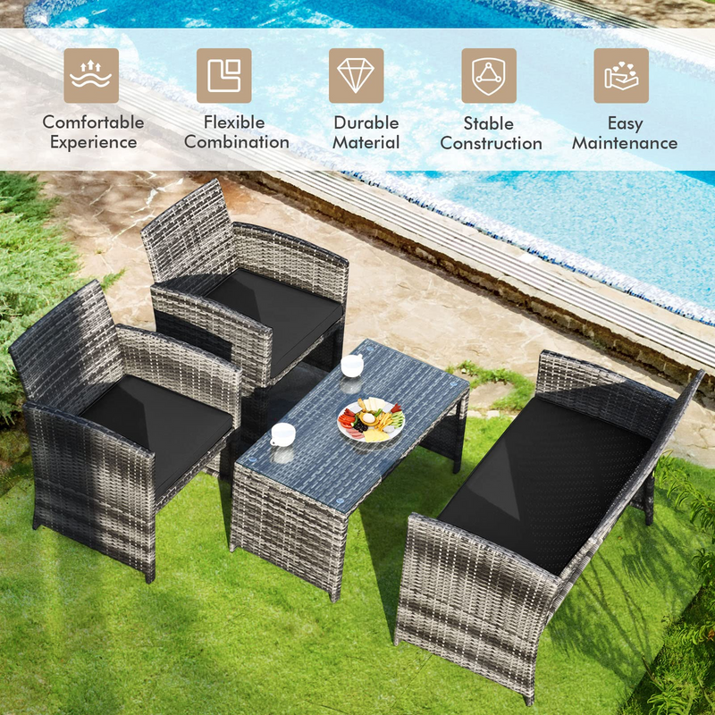 Load image into Gallery viewer, Goplus 4-Piece Rattan Patio Furniture Set, Wicker Rattan Furniture Set