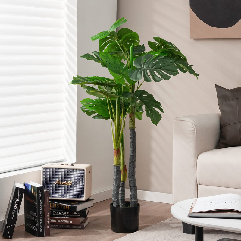 Load image into Gallery viewer, Goplus 4ft Artificial Monstera Deliciosa Plant, Fake Tropical Palm Tree with 20 Large Leaves - GoplusUS