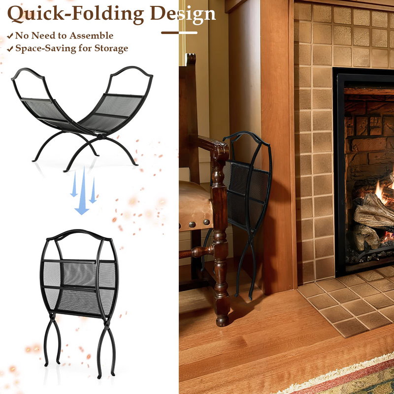 Load image into Gallery viewer, Goplus 19 Folding Firewood Rack, Portable Fireplace Log Rack w/ Convenient Handle, Heavy-Duty Steel Frame - GoplusUS