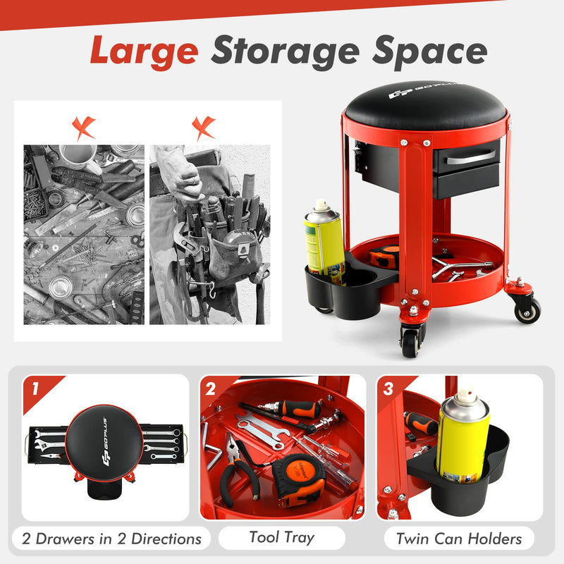 Load image into Gallery viewer, Goplus Rolling Mechanic Stool, Pneumatic Shop Stool Creeper Seat with Removable Padded Seat