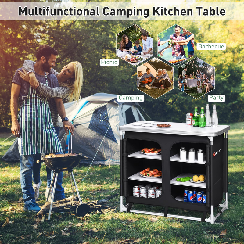 Load image into Gallery viewer, Goplus Camping Table with Storage, Aluminum Portable Camp Kitchen Cabinet Table with Carrying Bag - GoplusUS