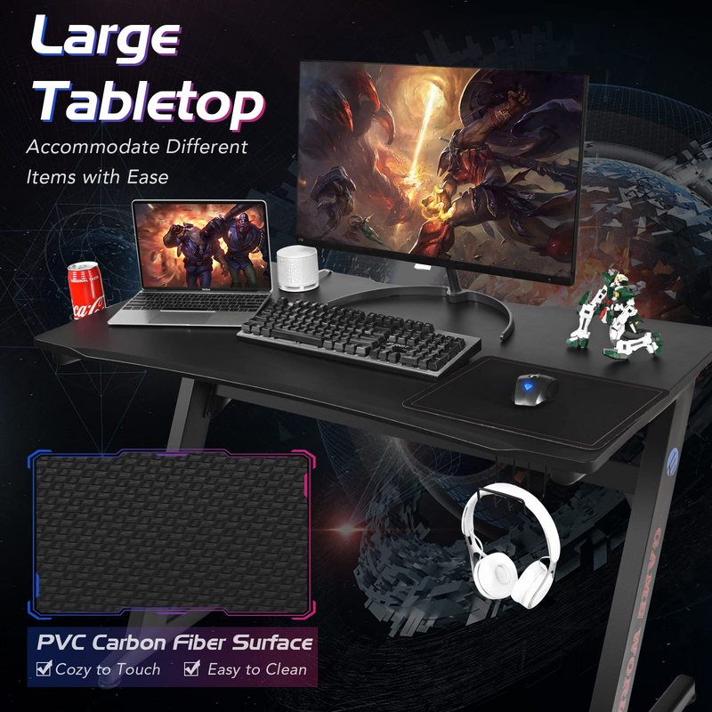 Load image into Gallery viewer, Goplus 45.5 Gaming Desk, Z Shaped Racing Game Table with Carbon Fiber Surface, Mouse Mat - GoplusUS